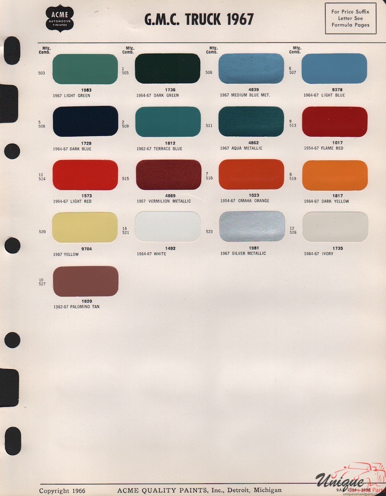 1967 GMC Paint Charts Acme